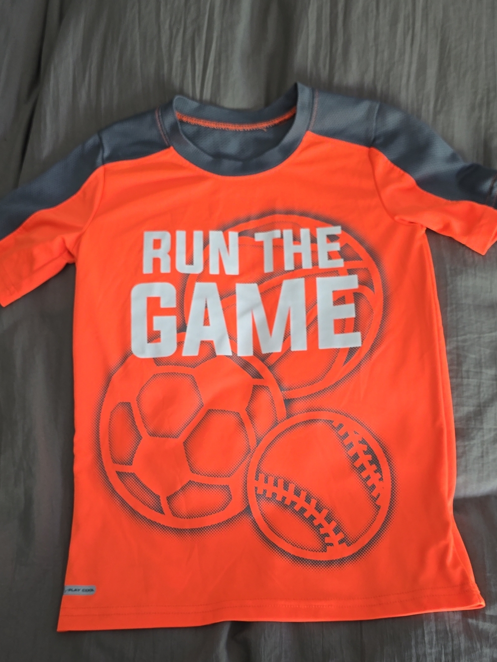 Kids' Short Sleeve Sports Tee - Orange/Gray "Run The Game"
